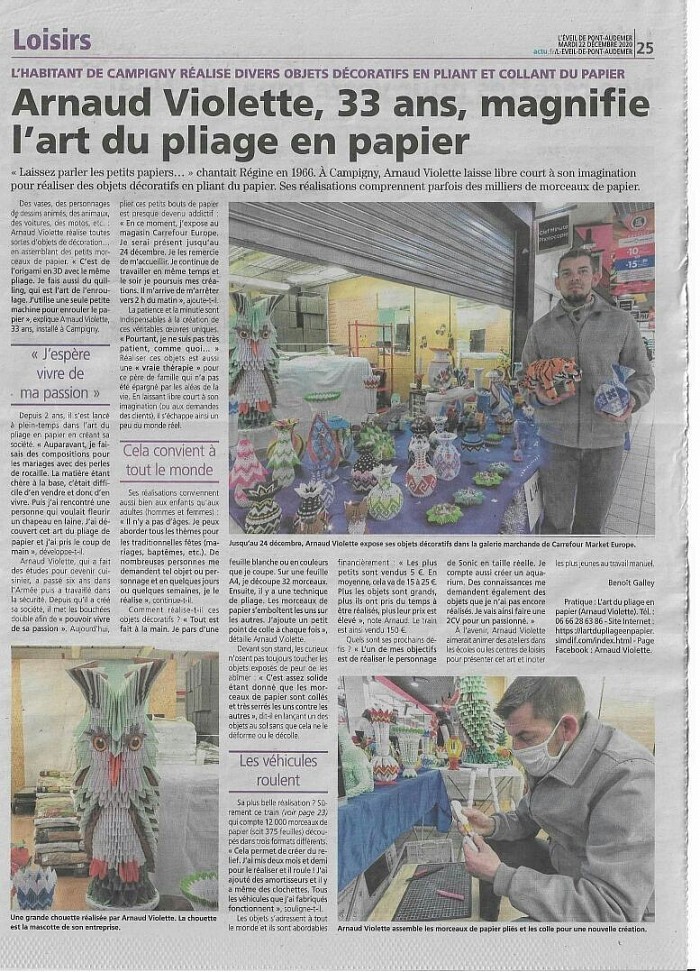 Article de presse paru dans L'éveil du 22 Décembre 2020.